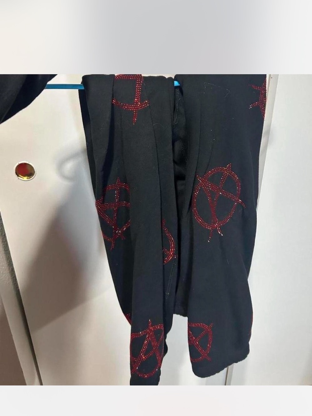 TOOPOOR RARE MERCH Black joggers Pants with Red Embellished Anarchy Motif
